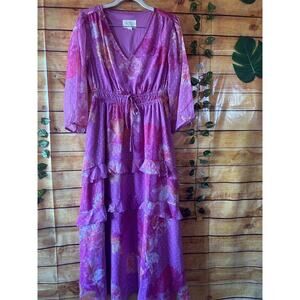 Destination 365 Petite Floral Clip Dot Chiffon Maxi Dress Size XXSP